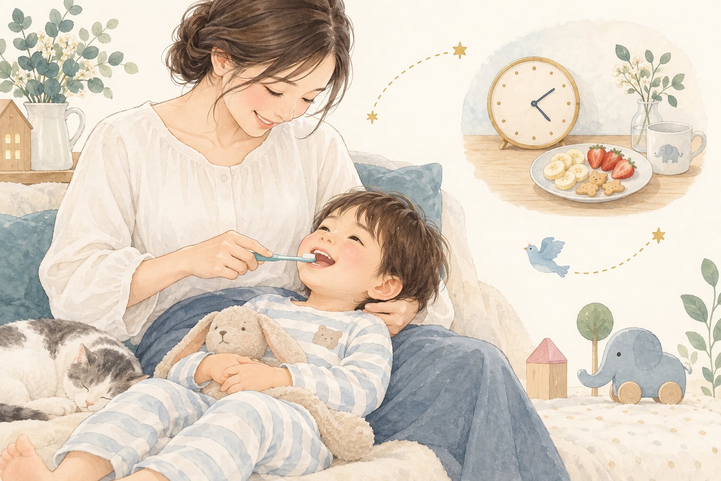 保護者による仕上げ磨きと時間を決めたおやつ